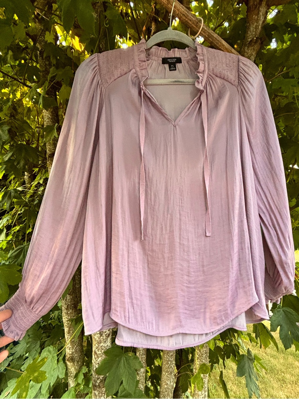 Simply Vera Dusty Lavender Ruffle Tie-Neck Blouse